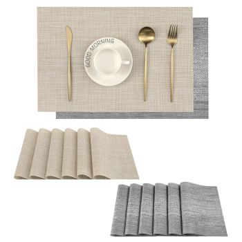 6PC Grey& 6PC Beige Placemats Set of 12