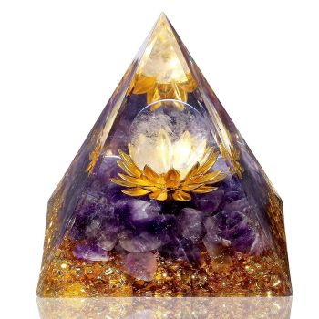 Orgone Pyramid Amethyst Healing Crystals Orgonite Pyramid Flower of Life Positive Energy Spiritual Reiki Gemstone Pyramid for Anti-Stress Inspirational Attracts Success Decor Gifts