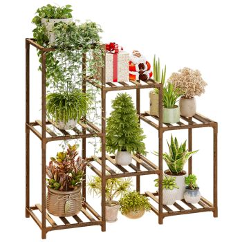 Plant Stand Indoor Wood Plant Shelf Outdoor Tiered Plant Rack for Multiple Plants 3 Tiers 7 Pots Ladder Plant Holder Plant Table for Plant Pots Boho Home Decor for Gardening Gifts