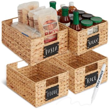 Set of 4 9x12in Water Hyacinth Pantry Baskets