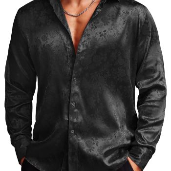 Mens Dress Shirt Casual Button Down Floral Rose Printed Prom Wedding Party