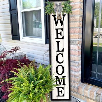 Welcome Sign for Front porch Standing 45"X9"Large Wood Frame Outdoor Tall Welcome Signs Vertical Decor for Farmhouse Rustic Home Modern Outside Front Door Wall Decorations (Black)