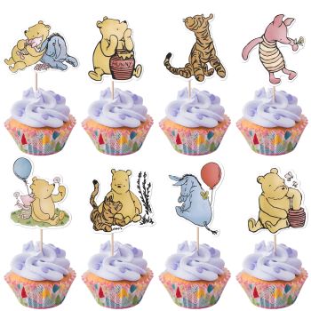 40 Pack Winnie Cupcake Toppers Classic Pooh Baby Shower Cupcake Toppers Cartoon Theme 1st Birthday Cupcake Picks Decors for Boys Girls Birthday Party Cake Decorations