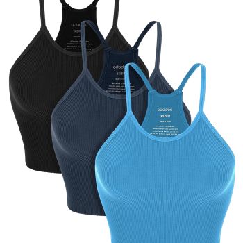 Women's Crop Camisole 3-Pack Washed Seamless Rib-Knit Crop Tank Tops