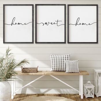 Set of 3 Framed Farmhouse Home Sweet Home Sign 11’’x14’’ Above Bed Wall Decor for Bedroom Decor and Living Room Wall Art Wood Signs (Black