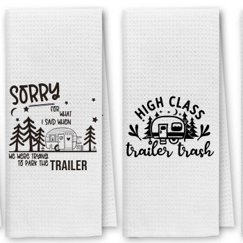 Welcome to Our Camper Funny Camping Kitchen Towels Dish Towels Dishcloth Set of 4,Campsite Cabin RV Decorative Absorbent Drying Cloth Hand Towels Tea Towels for Bathroom Kitchen,Campers Gifts