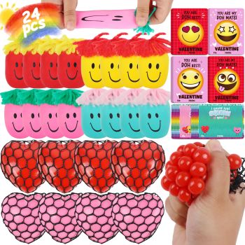 24pcs Valentine'S Day Party Favors,Stress Relief Toy,Squeeze Ball Fidget Toy,Valentine Cards For Kids Classroom,Valentine'S Day Gifts For Kids Goodie Bag Filler