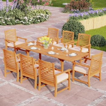 9 Pieces Acacia Wood Patio Dining Set for 8