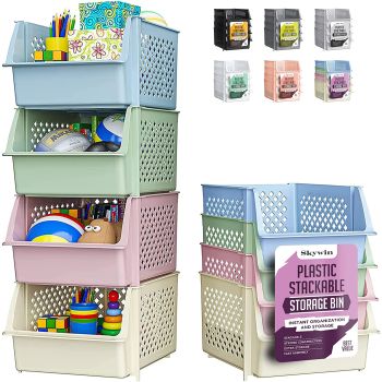 Plastic Stackable Storage Bins for Pantry