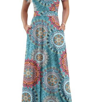 Long Casual Dress for Women Empire Waist Graduation Spring Short Sleeve Maxi Floral Dress S