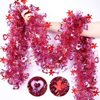 33 FT Valentines Day Garland Decor Red Cupid Pink Heart Tinsel Garland,Shiny Metallic Streamer Twist Garland Hanging Valentines Decorations for Home Tree Indoor Outdoor Wedding Party Supplies