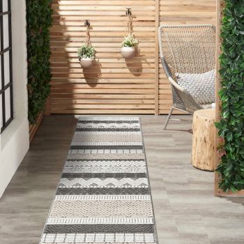 Marbella Contemporary Boho Non-Shedding Patio Deck Backyard Indoor/Outdoor Runner Rug 2' x 7' Gray