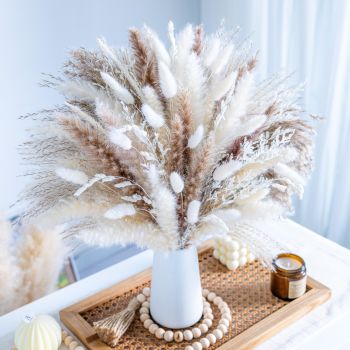 Natural Dried Pampas Grass Boho Home Decor Bouquet Phragmites Dried Flowers Bouquet for Wedding Floral Arrangements Home Decorations (96PCS)