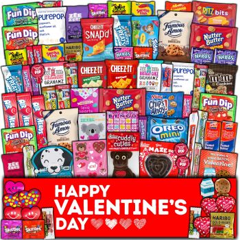 Valentine's Day Gift Care Package (80ct) Snacks Chocolates Candy Gift Box Assortment Variety Bundle Crate Present for Boy Girl Friend Student College Child Husband Wife Boyfriend Girlfriend Love