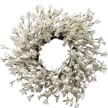 White Cream Forsythia Wreath 24 Inch Summer Front Door Wreath Blossom Cluster Flower Farmhouse Wreath on Grapevine for Christmas Festival Celebration Front Door Wall Window Hanging Christmas Décor