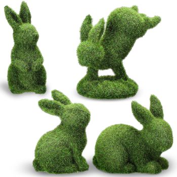 4 Pcs Easter Moss Rabbit Garden Decor Decorative Decorations for Easter Artificial Bunny Gifts Green Moss Bunny Rabbit Sculpture Flocked Bunny Easter Animal Statue Decorations for Home