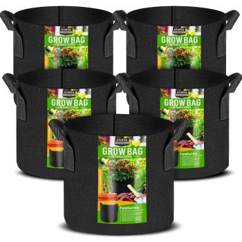 5 Pack 5 Gallon Grow Bags