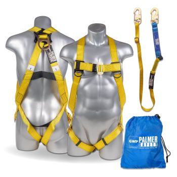 Fall Protection Safety Harness w/Detachable 6' Single Leg Lanyard I EXTERNAL Shock Absorber Lanyard I OSHA/ANSI Fall Arrest Kit I Ideal for Industrial & Construction Use (Yellow