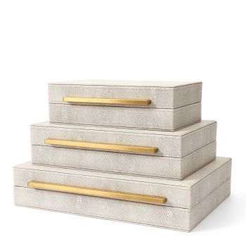 Kingflux Faux Ivory Shagreen Leather Set of 3 Pcs Decorative Boxes