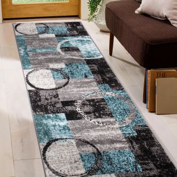 Contemporary Abstract Circle Design Soft Runner Rug 2' x 7'2" Gray