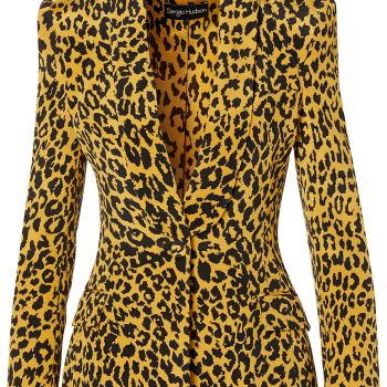 , Single Breast Shawl Collar Blazer, 8, Leopard