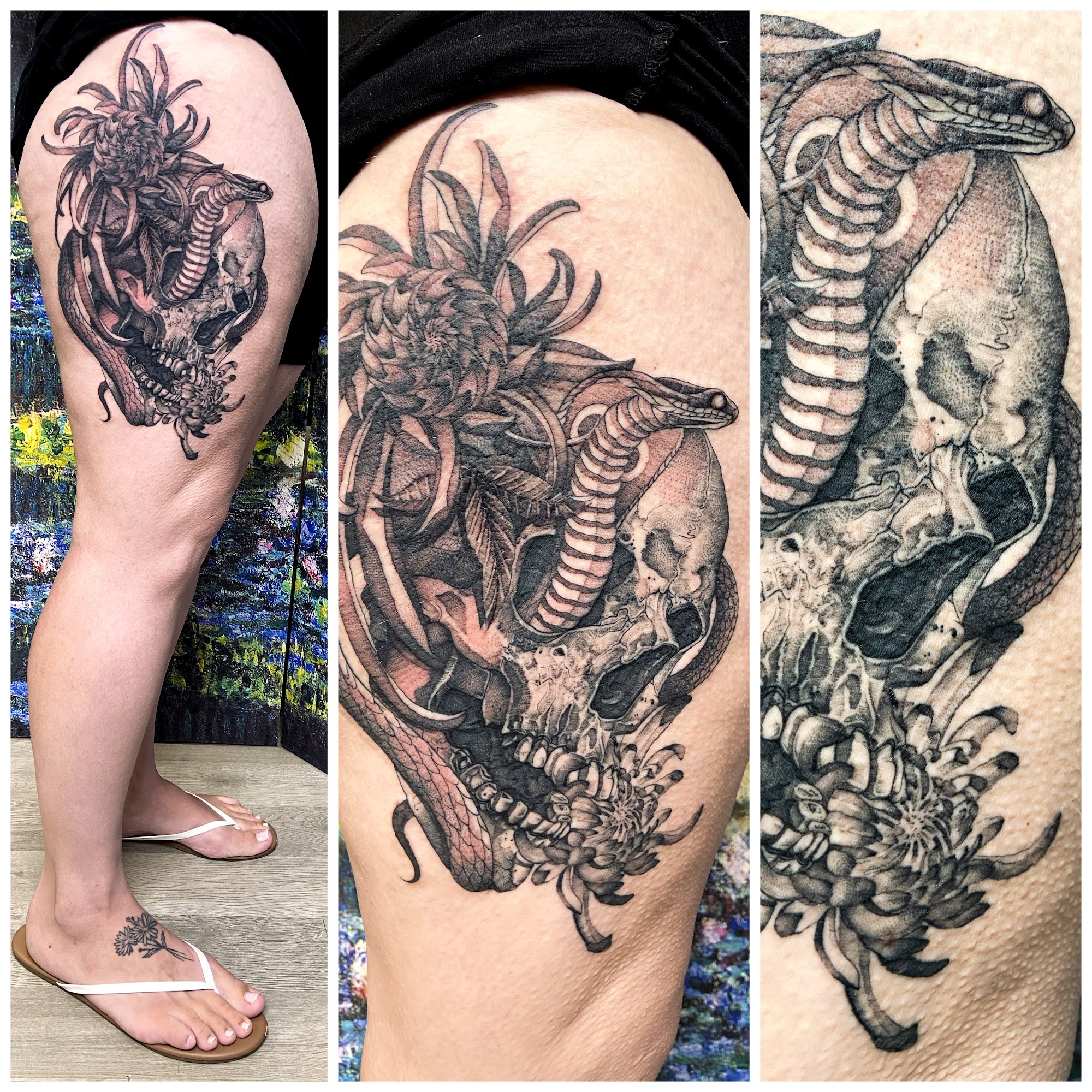 Skull with Snake and Flowers