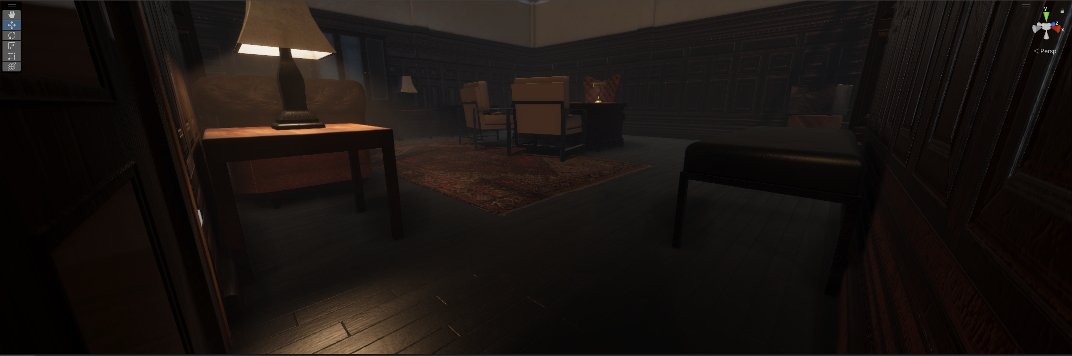 Low level shot of a rendered old styled office scene in Unity