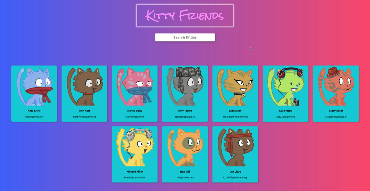 visual demo of kitty friends search function.
