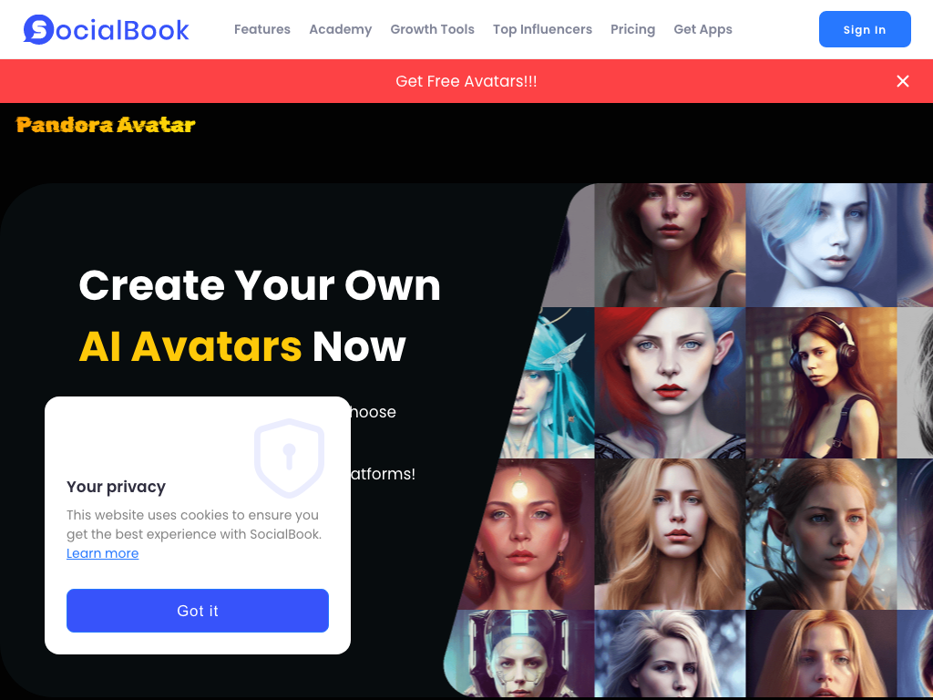 Screenshot of generating realistic avatars website
