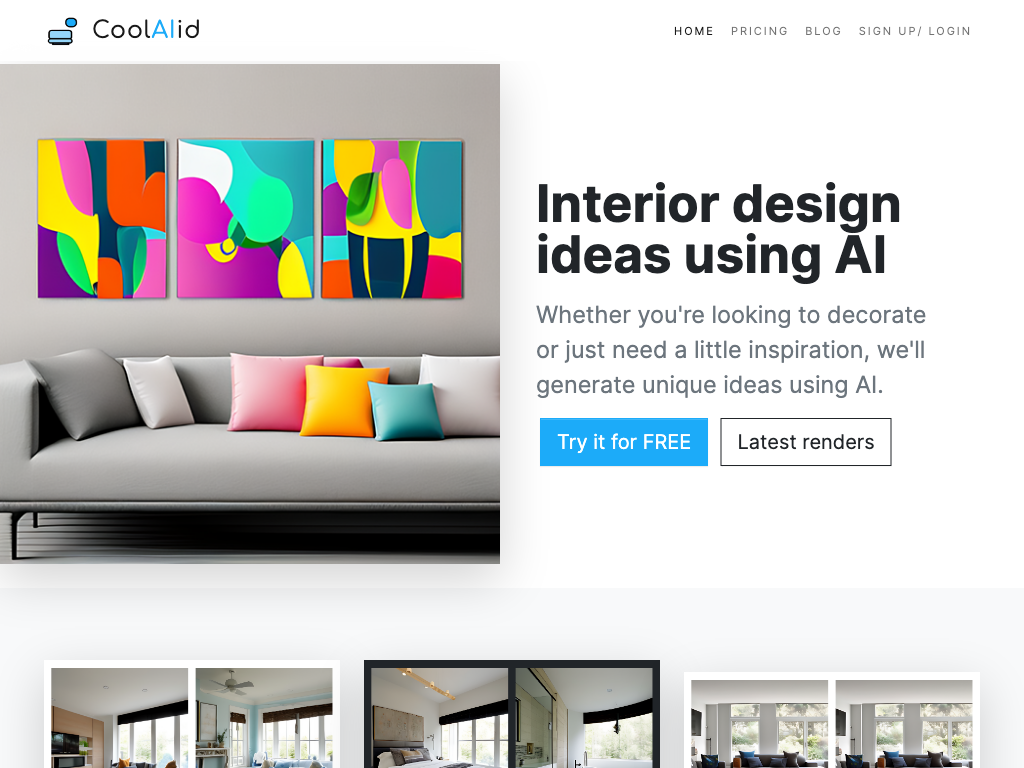 Screenshot of home decorating inspiration website