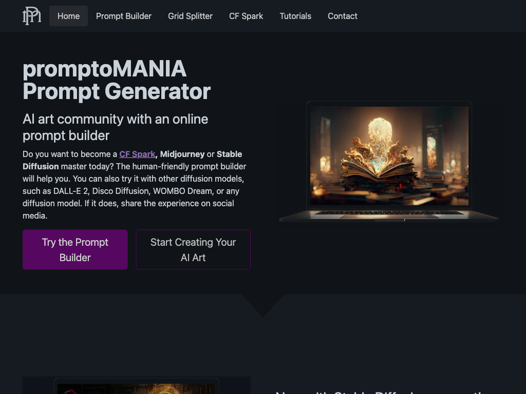 Screenshot of generating AI images website