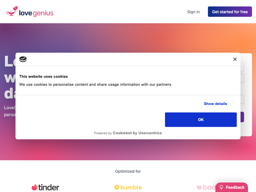 Screenshot of optimising bios to attract better matches website