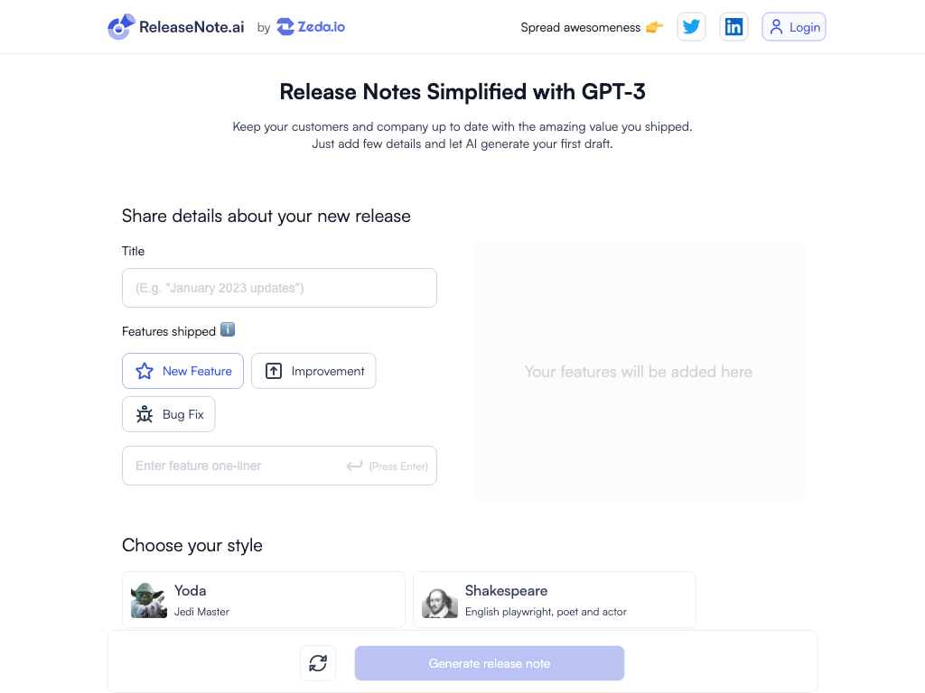 Screenshot of crafting engaging release notes website