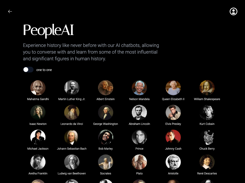 Screenshot of conversing with historical figures website
