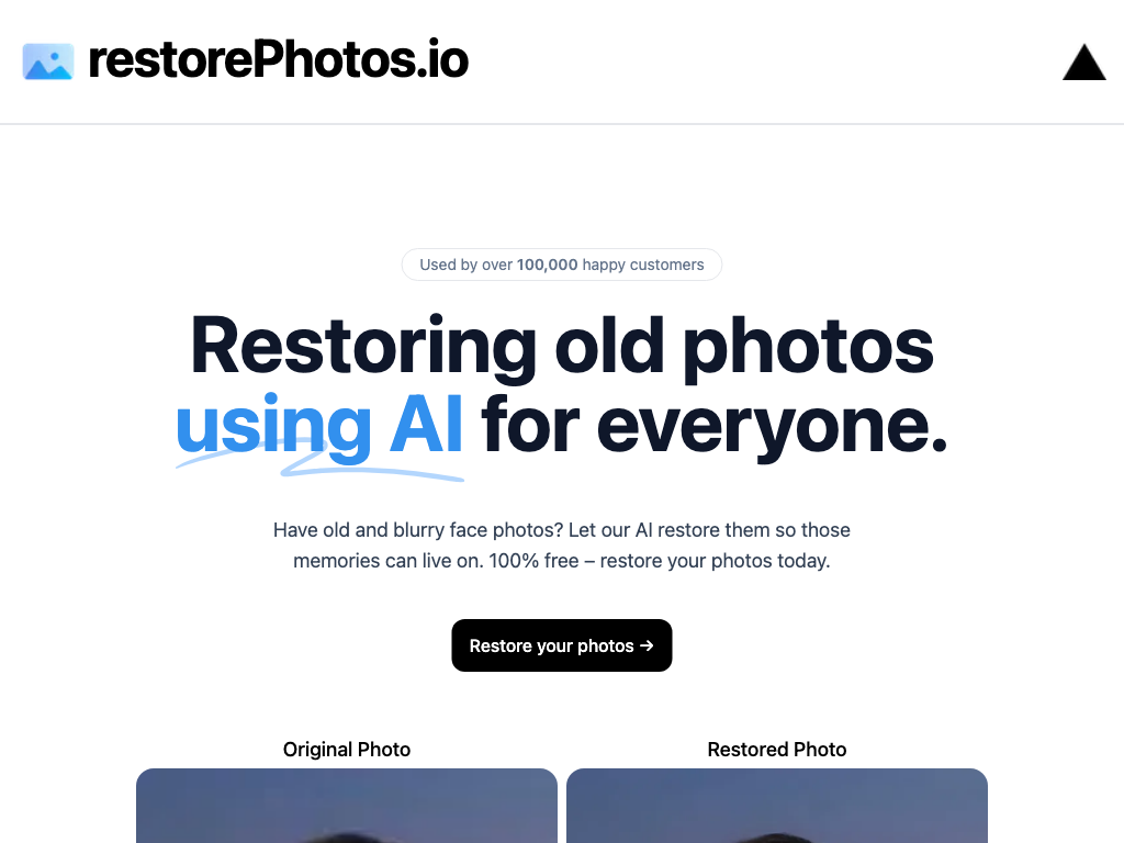 Screenshot of restoring old and blurry photos website