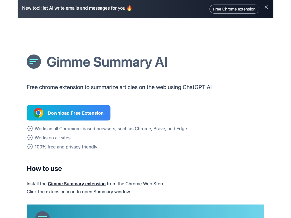 Screenshot of quickly summarising articles website