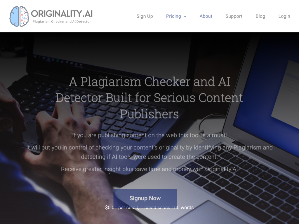 Screenshot of detecting plagiarism and AI-generated text website