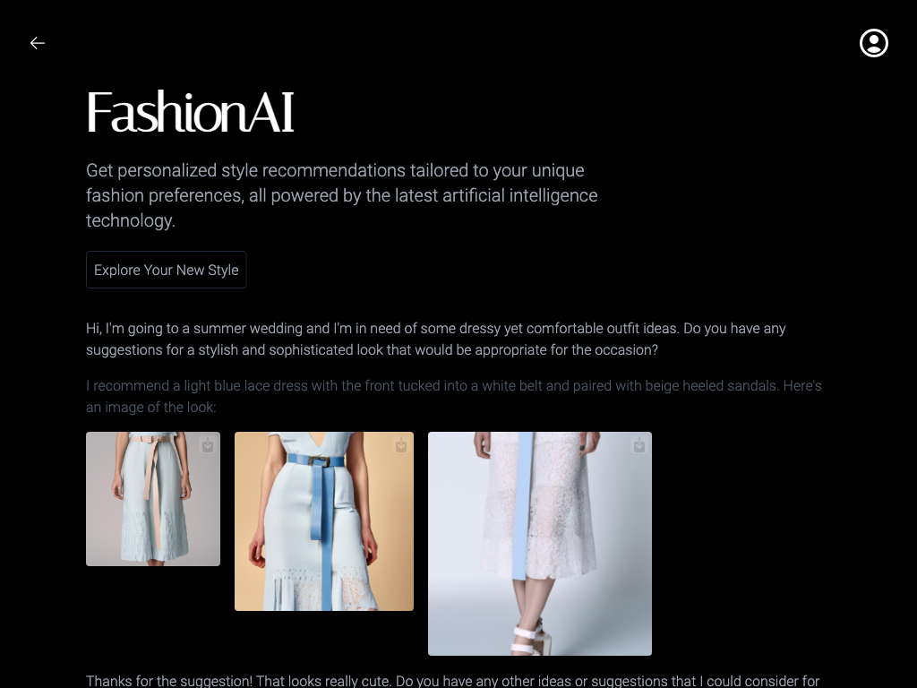 Screenshot of providing personalized fashion recommendations website