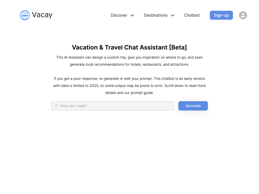 Preview image of Vacay Chatbot