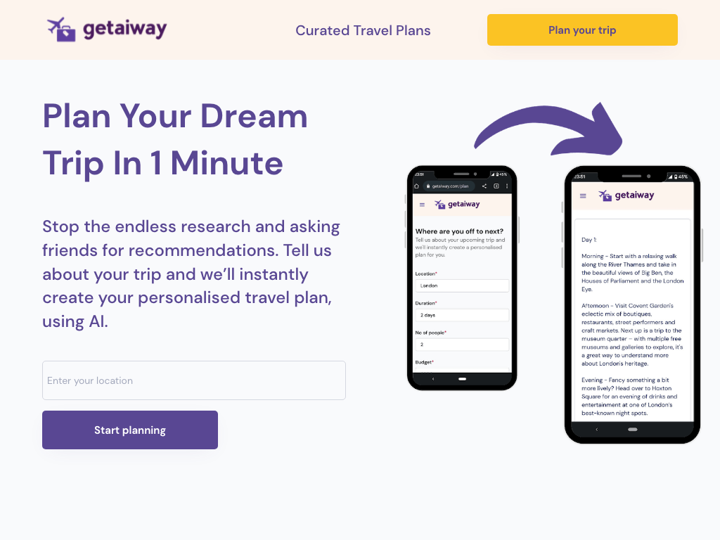 Screenshot of travel planning, flight booking, local recommendations and connecting with other travellers website