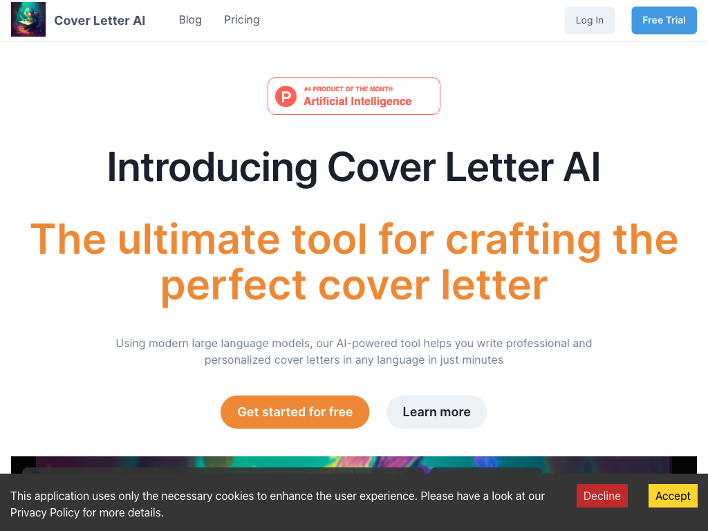 Screenshot of creating professional cover letters website