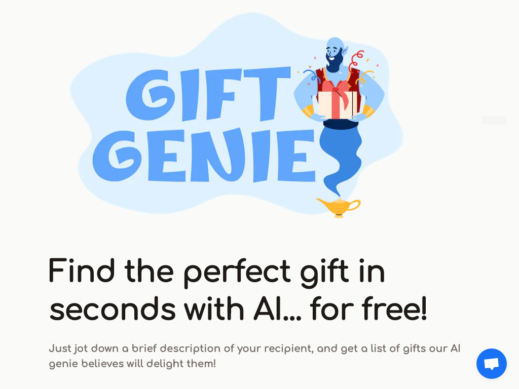 Screenshot of finding gifts website
