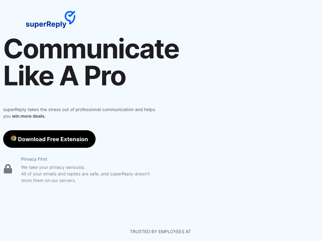 Screenshot of automated professional communication, personalised responses and secure encryption website