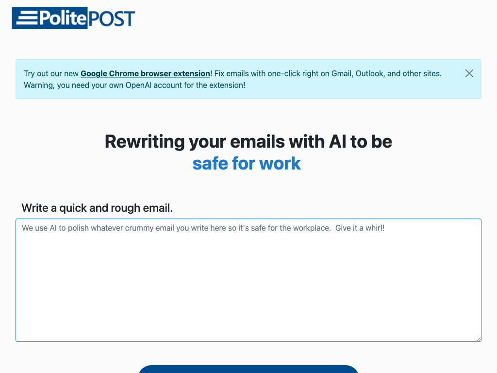 Screenshot of refining language in emails website