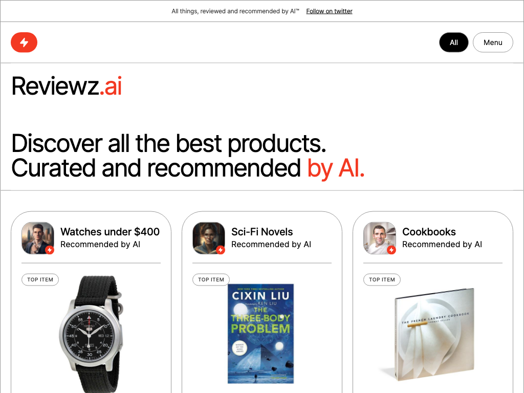 Screenshot of unbiased product recommendations website