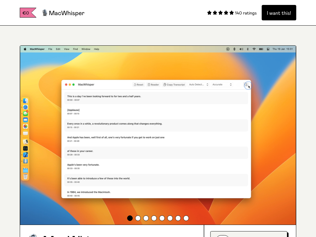Screenshot of transcribing audio into text website