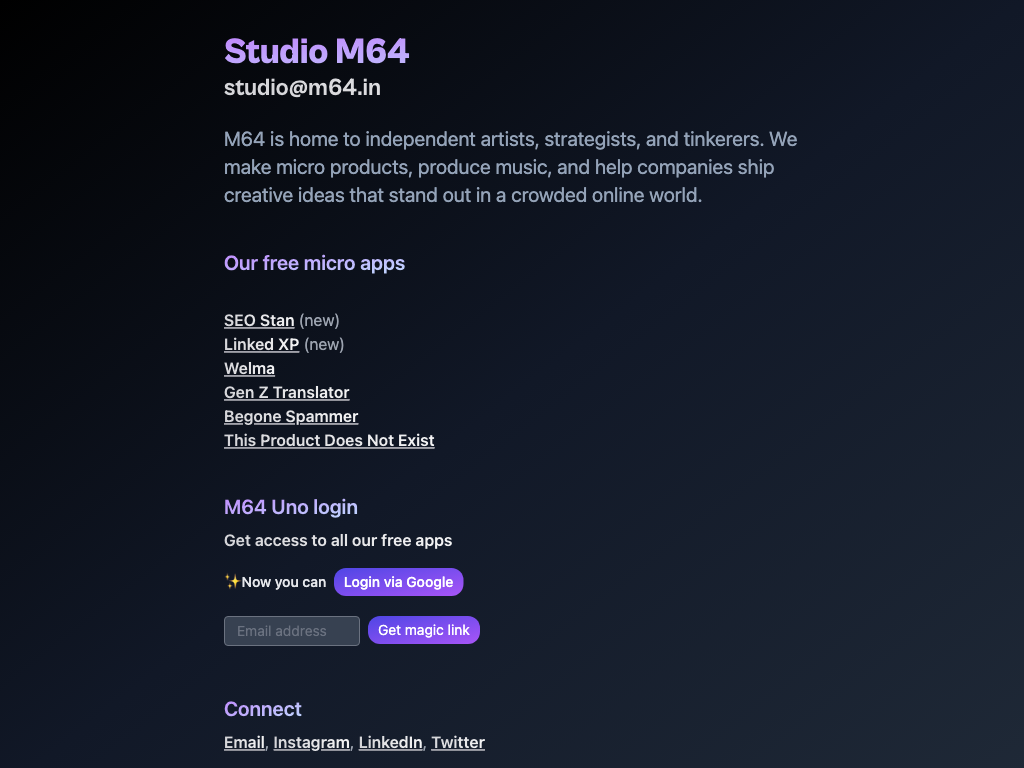 Screenshot of connecting independent artists website