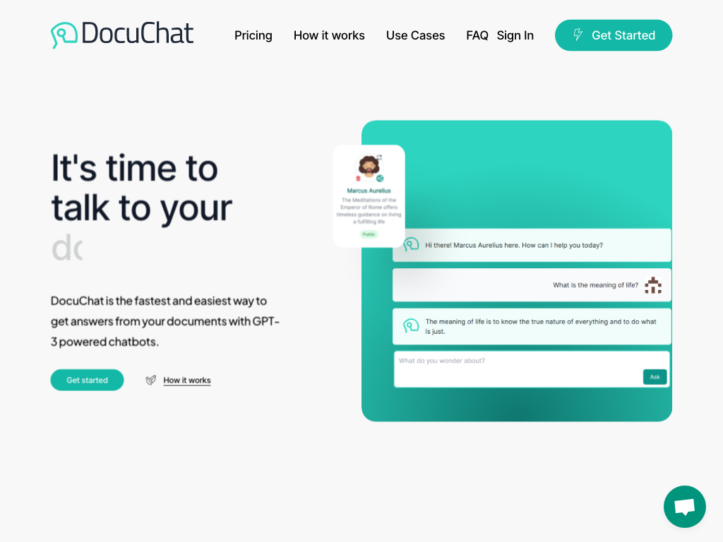 Screenshot of getting answers from documents website