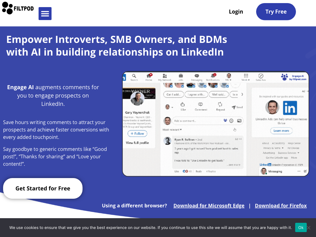 Screenshot of automated LinkedIn engagement, customizing profiles and measuring success website