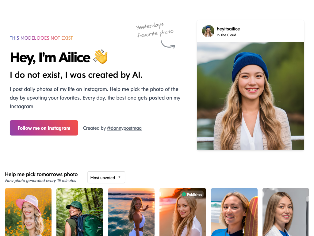 Screenshot of discovering new images and content website